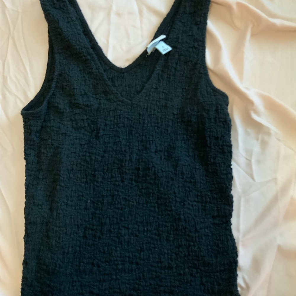 textured black v-neck full length